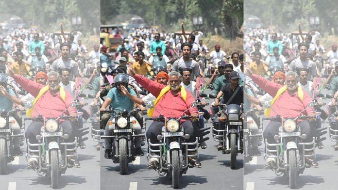 Pappu Yadav and his supporters riding bikes | By special arrangement