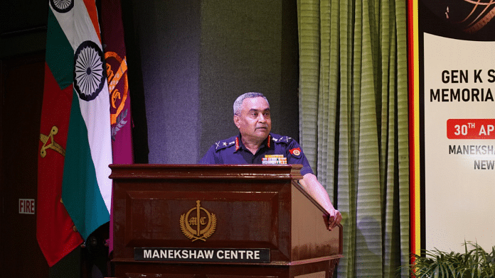 Army chief General Manoj Pande delivers keynote address highlighting India's role as an emerging nation in regional & global context, in New Delhi on Tuesday | Pic credit:X/@adgpi