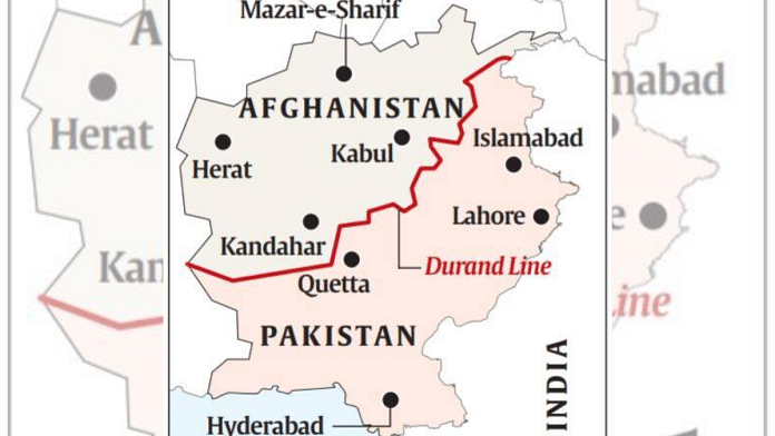 Map showing Durand Line, the border separating Pakistan from Afghanistan
