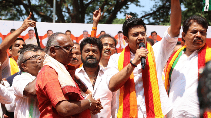 BJP's Tejasvi Surya at his election campaign in Bangalore South | Pic credit:X/@Tejasvi_Surya