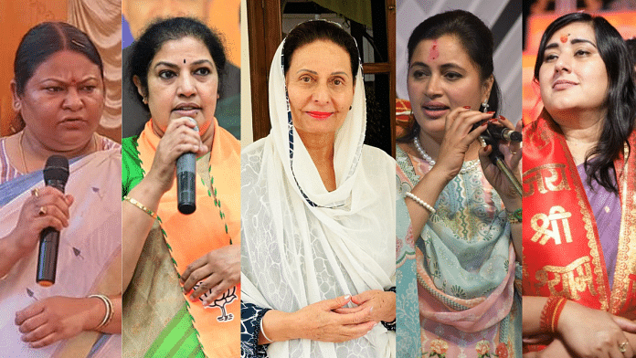 (From left) Sita Soren, Daggubati Purandeswari, Preneet Kaur, Navneet Rana, and Bansuri Swaraj are among prominent BJP women candidates this time | Pic credit:X