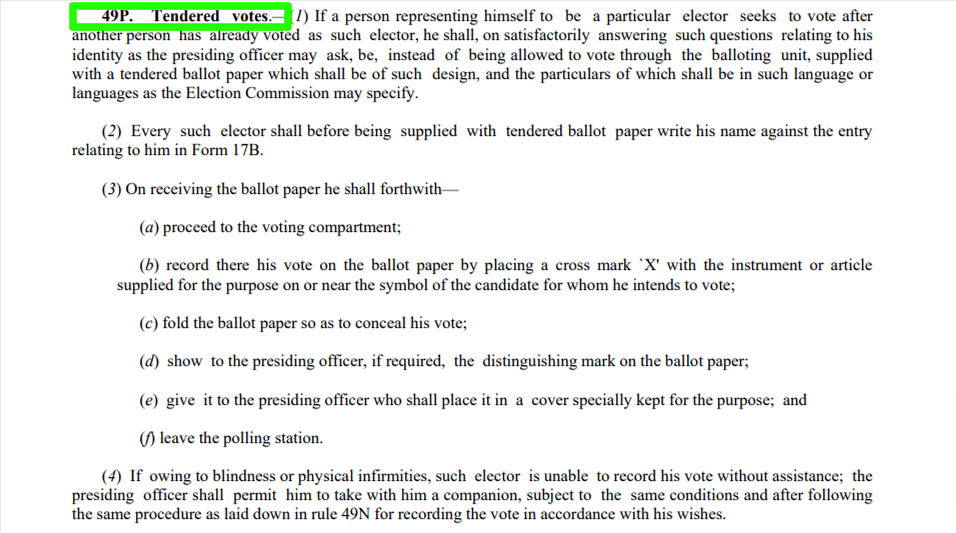 Screengrab from Conduct of Election Rules, 1961 pdf