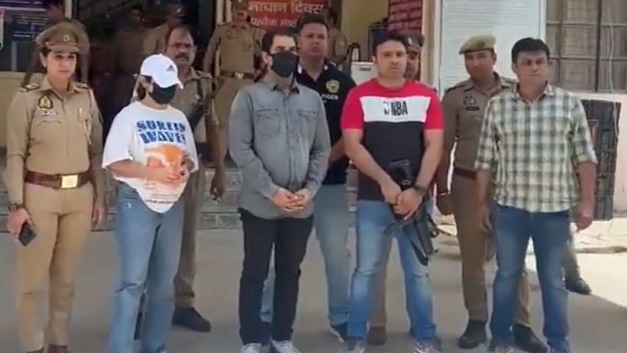 Screengrab of the accused Ravi Nagar and Kajal Jha in masks | Video: ANI ‘X’ handle/ @ANI