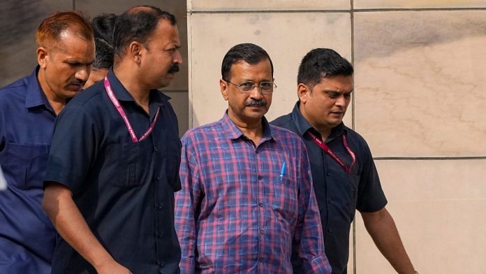 Delhi Chief Minister and AAP Convenor Arvind Kejriwal leaves from the Rouse Avenue Court in the excise policy-linked money laundering case, in New Delhi | PTI file photo