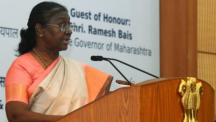 President Droupadi Murmu at the launch of a cancer therapy centre at IIT Bombay, Mumbai, Thursday. | ANI