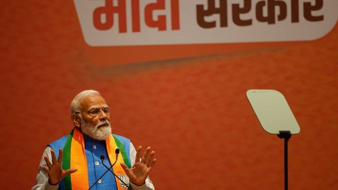 Prime Minister Narendra Modi during the release of the BJP manifesto Sunday | Suraj Singh Bisht | ThePrint