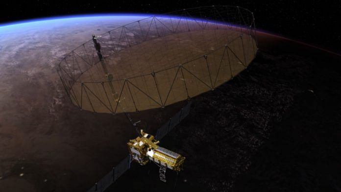 Pictured in this artist’s concept, NISAR will monitor changes in nearly all of Earth’s land and ice surfaces. | NASA