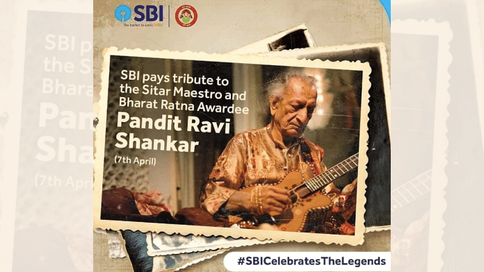 SBI's social media post to commemorate Pandit Ravi Shankar's birth anniversary shared on 7 April | Instagram/@hcmaeofficial