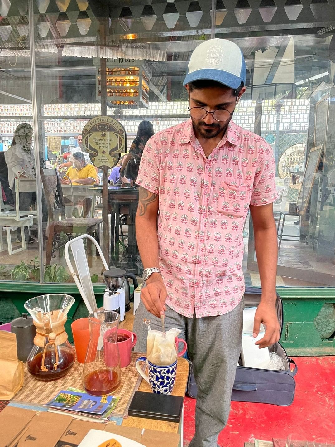 Jai Warrier brewing coffee at the farmers’ market in Bengaluru | Photo: Monami Gogoi, ThePrint