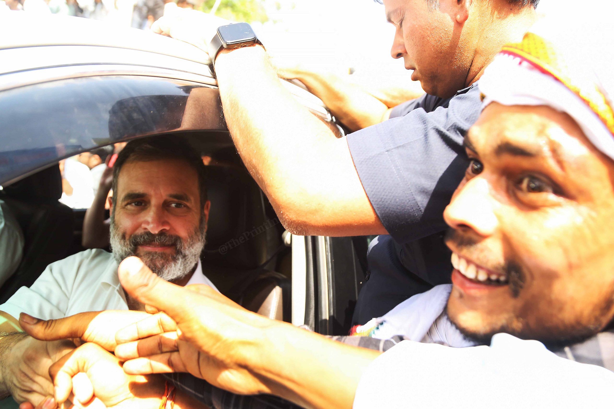 Rahul Gandhi greeting supporters in Rae Bareli | Suraj Singh Bisht | ThePrint