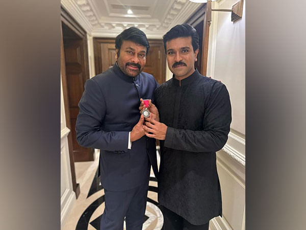 Proud son Ram Charan strikes pose with father Chiranjeevi's Padma Vibhushan Proud son Ram Charan strikes pose with father Chiranjeevi's Padma Vibhushan