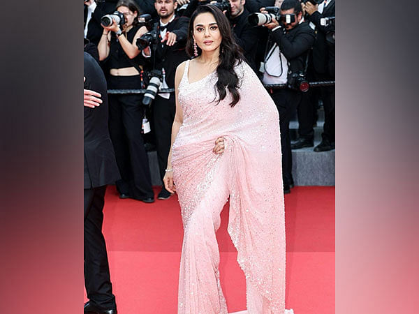 Preity Zinta adds desi touch to Cannes red carpet in pink saree 