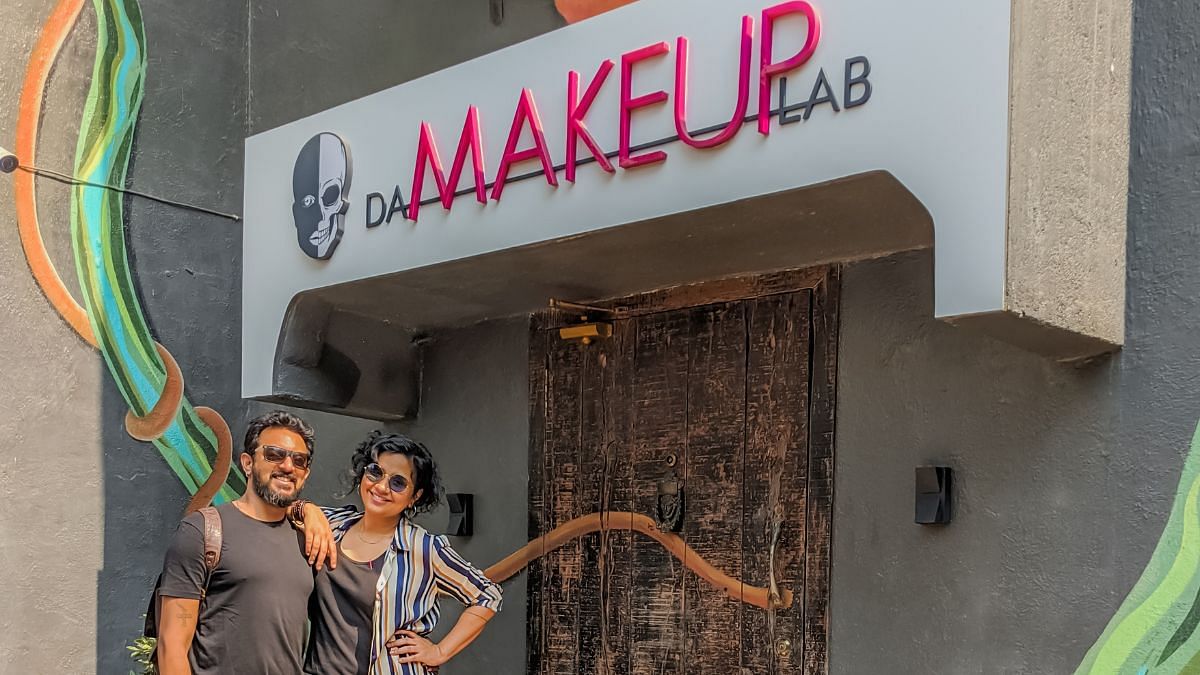 Preetisheel Singh with husband and co-founder Mark D'Souza outside Da Make Up Lab at Versova | Credit: Da Make Up lab
