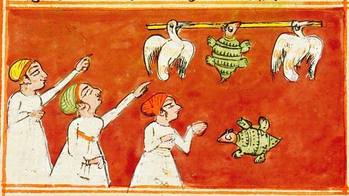 An 18th-century manuscript from Rajasthan depicting 'The Talkative Turtle' fable in Panchatantra | Source: Philadelphia Museum of Art | Wikimedia Commons