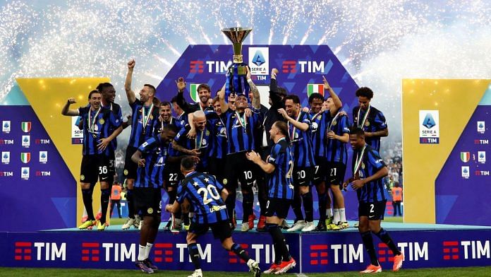 Inter Milan squad celebrating their 20th Serie A title Sunday | Reuters