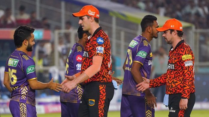 Players exchange handshakes after the match between Kolkata Knight Riders and Sunrisers Hyderabad in the Qualifier 1 match of the Indian Premier League 2024, at Narendra Modi Stadium in Ahmedabad on Tuesday | ANI