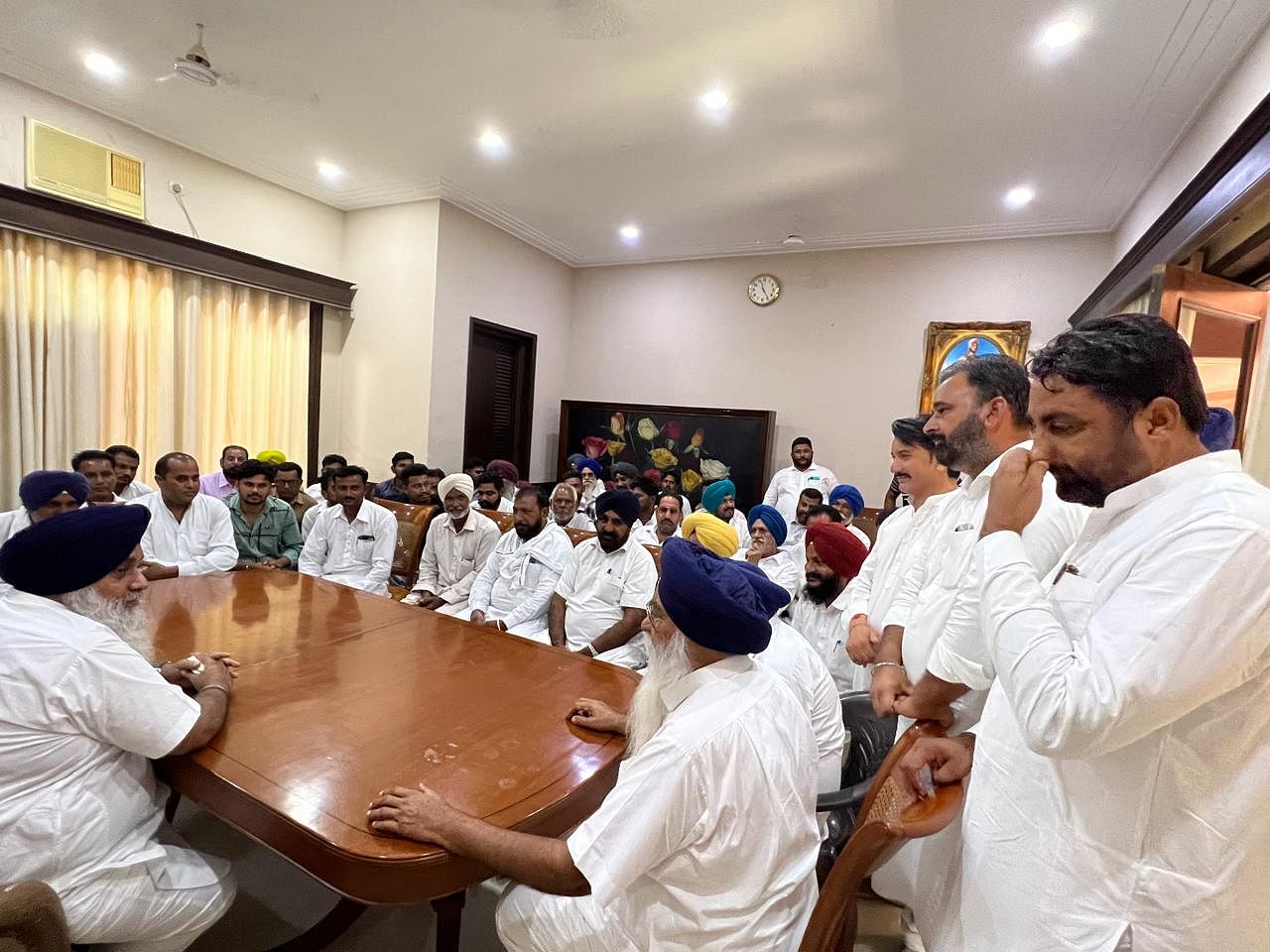Akali Dal Chief Sukhbir Badal meeting party workers in his house in Muktsar Sahib | By special arrangement 