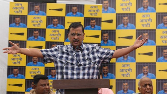 Delhi Chief Minister Arvind Kejriwal during the press conference at AAP HQ in New Delhi, Saturday | Suraj Singh Bisht | ThePrint