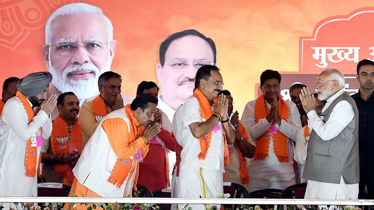 Prime Minister Narendra Modi during a public meeting in Northeast Delhi on 18 May | Photo: ANI/Shrikant Singh