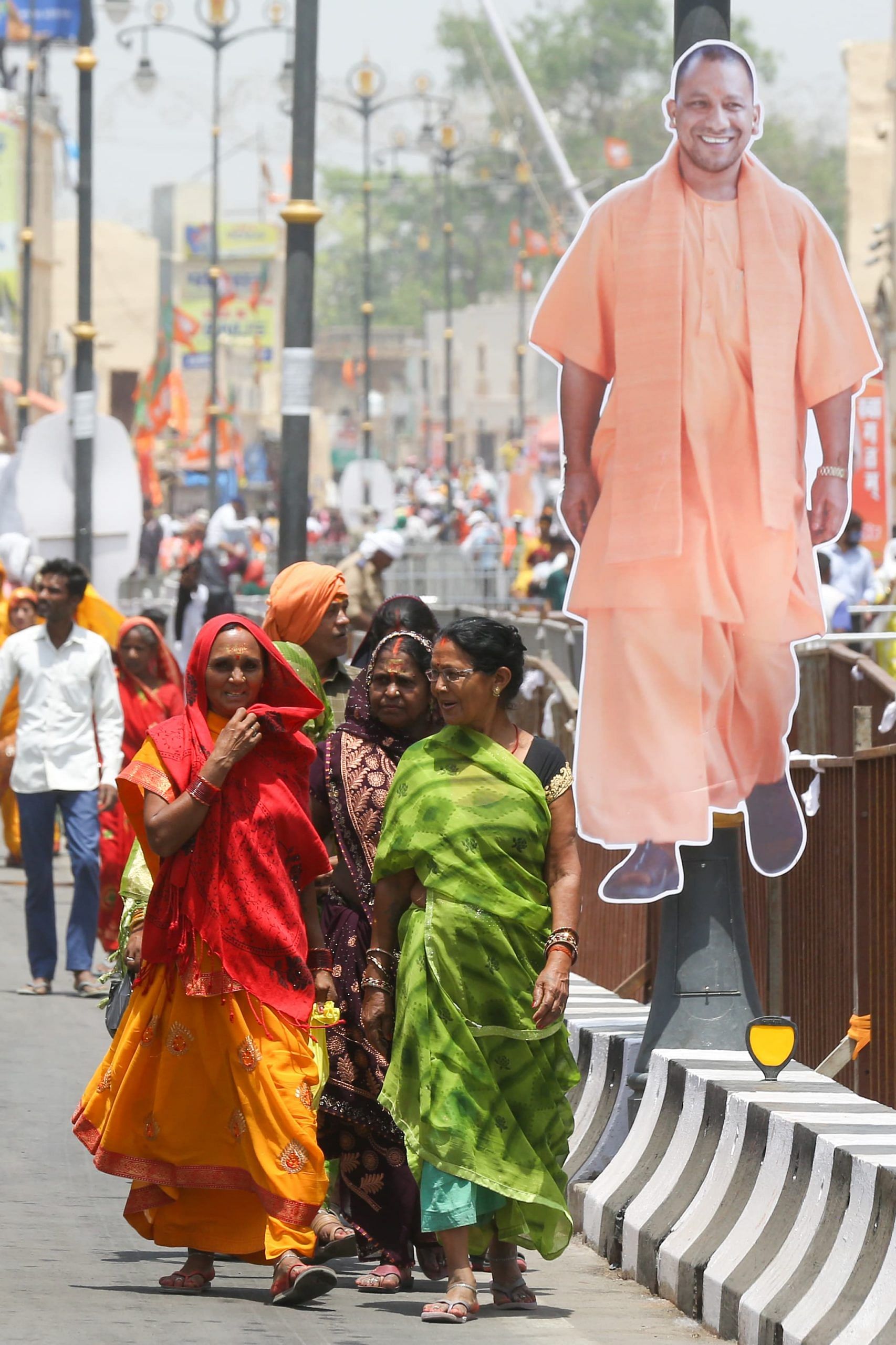 A hoarding of Yogi Adityanath at the roadshow | Suraj Singh Bisht | ThePrint