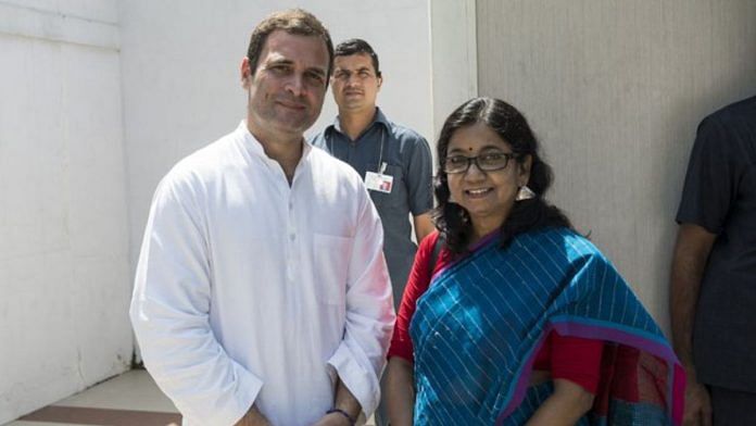 File photo of Sucharita Mohanty with Rahul Gandhi | Photo: X/@Sucharita4Puri