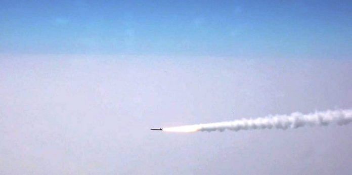 The RudraM-II Air-to-Surface missile being successfully flight tested by Defence Research and Development Organisation (DRDO), from Su-30 MK-I platform of Indian Air Force (IAF), off the coast of Odisha. (PTI Photo)