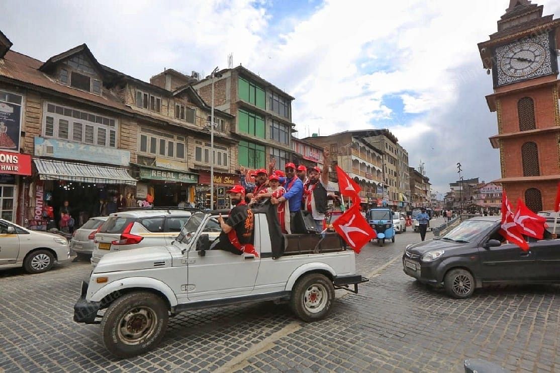 NC supporters at Lal Chowk, Srinagar | Praveen Jain | ThePrint