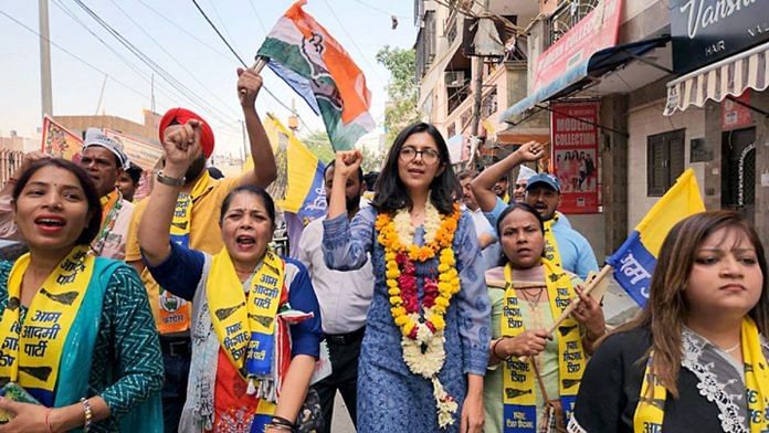 AAP Rajya Sabha MP Swati Maliwal campaigning in East Delhi constituency in April | ANI