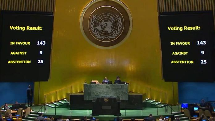 Screengrab of voting in UN General Assembly | Video: ‘X’/@UN_PGA