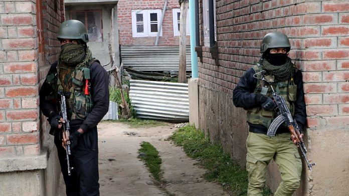 Security personnel during an encounter with terrorists in Hadigam area of Kulgam district on 4 January | Representational image | ANI