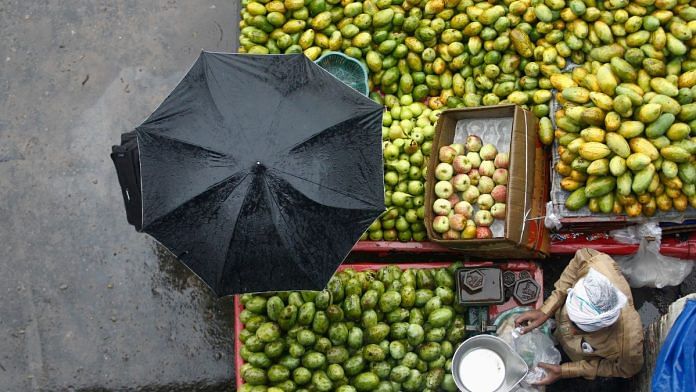 A vendor sells fruits during a heavy monsoon rain shower in New Delhi | File photo | Reuters/Anindito Mukherjee