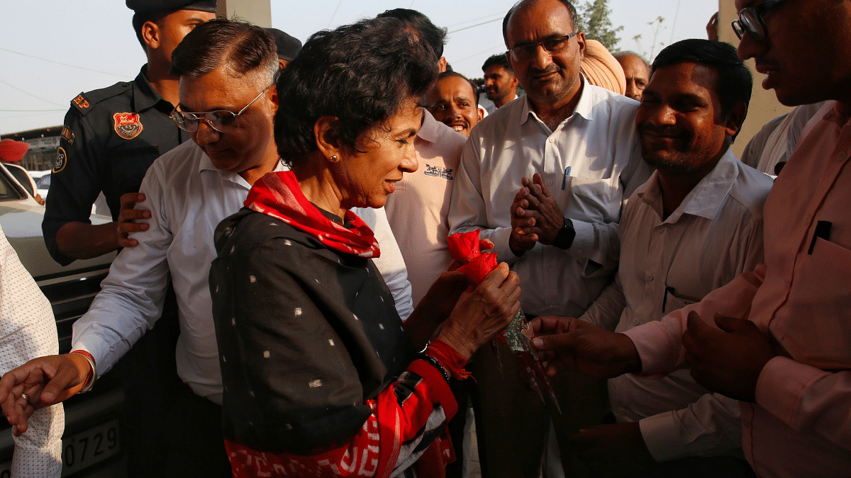 Congress candidate Kumari Selja interacts with people in Sirsa, Haryana | Manisha Mondal | ThePrint