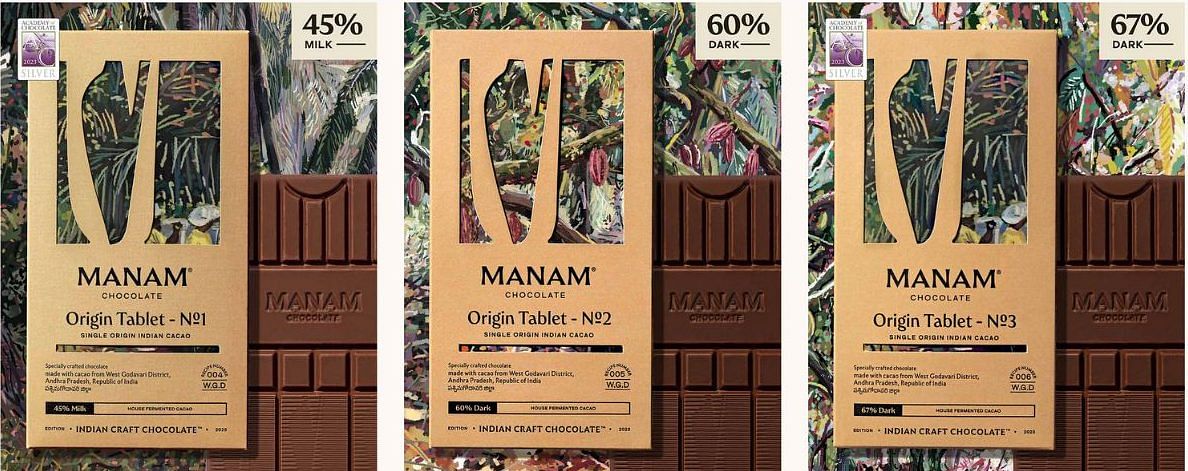 Manam Chocolate’s Indian Origin Tablet No. 1 - 45% Milk, Indian Origin Tablet No. 2 - 60% Dark and Indian Origin Tablet No. 3 - 67% Dark | Manamchocolate.com