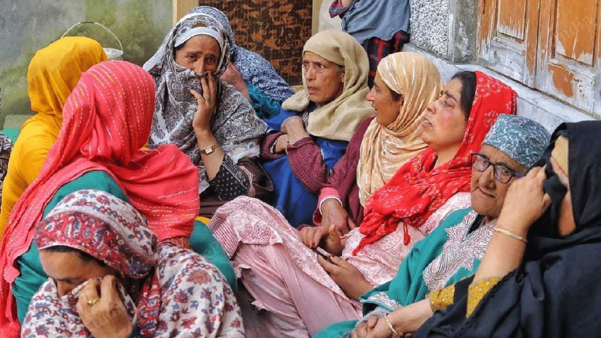 Family members and neighbours at the house of slain ex-sarpanch Aijaz Ahmad Sheikh at Herpora area in Kashmir's Shopian district | Praveen Jain | ThePrint