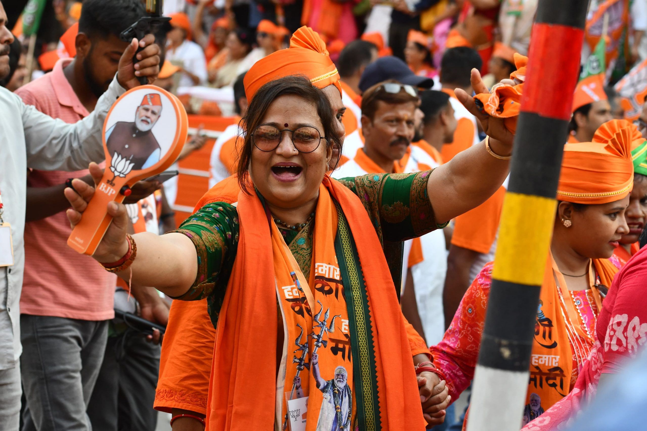 BJP supporter dancing during the roadshow | Suraj Singh Bisht | ThePrint