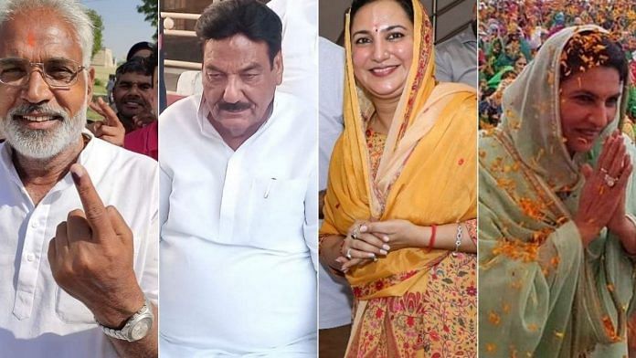 (L to R) Hisar candidates Jai Parkash of the Congress, BJP's Ranjit Singh, INLD's Sunaina Chautala. and JJP's Naina Chautala