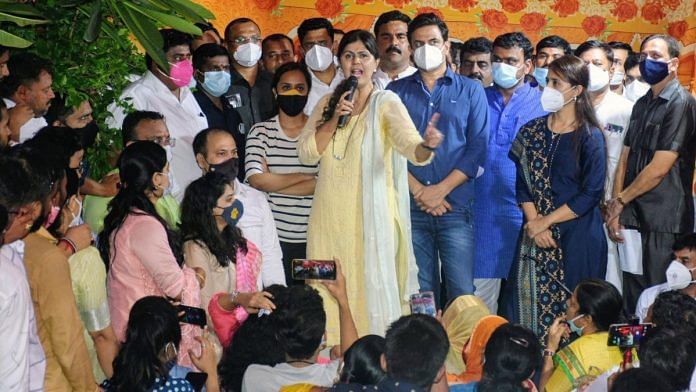 Pankaja Munde addressing supporters in Mumbai, Tuesday | ANI