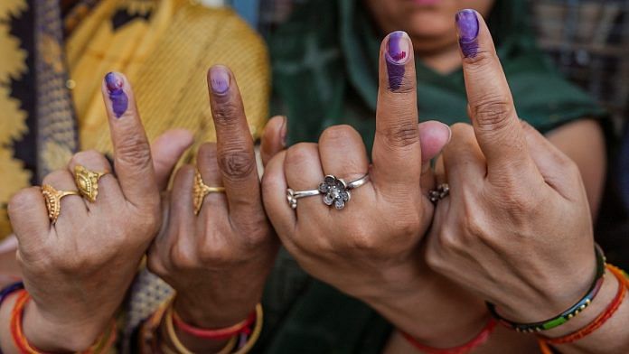 Lok Sabha elections 2024 Phase 3 voting: Voters show their fingers marked with indelible ink after casting votes for the third phase of Lok Sabha elections, in Hathras, Uttar Pradesh, Tuesday, May 7, 2024 | PTI