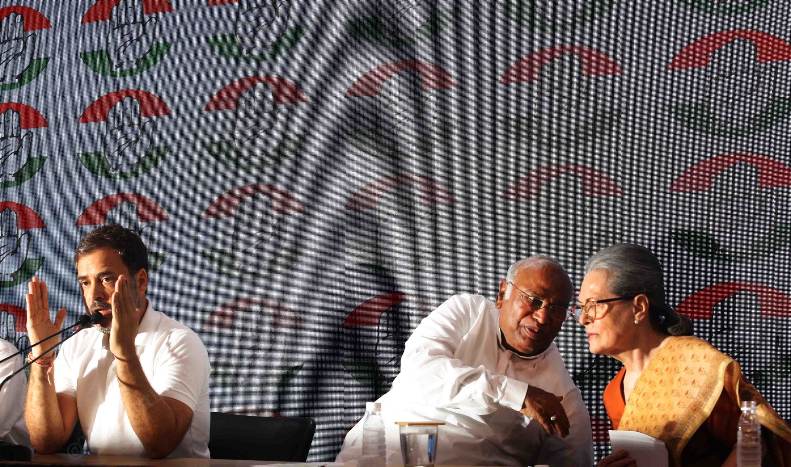 Congress leaders Rahul Gandhi, Mallikarjun Kharge and Sonia Gandhi spoke to the media after the declaration of the Lok Sabha election results Tuesday | Praveen Jain | ThePrint