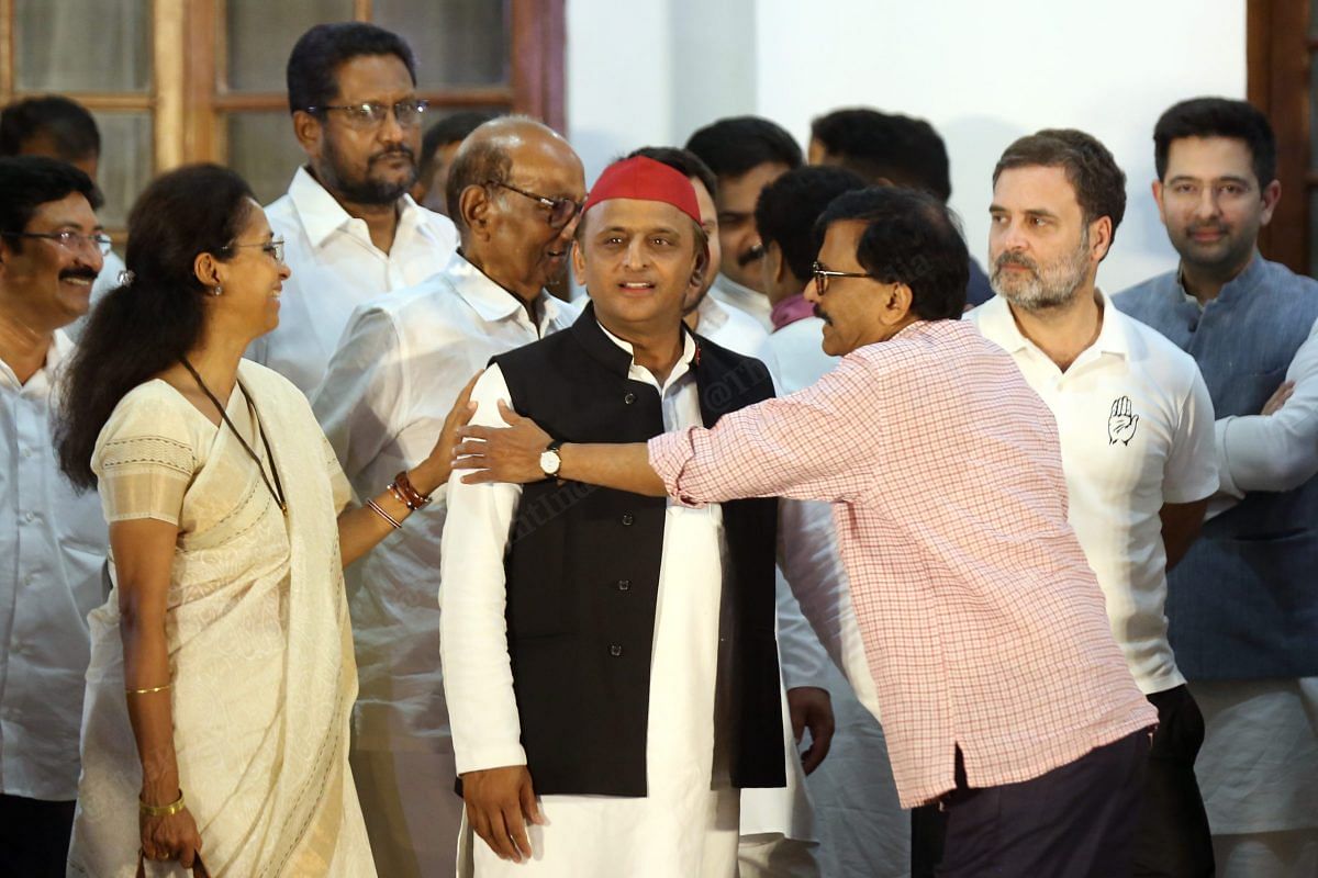 NCP leader Supriya Sule, SP leader Akhilesh Yadav and Shiv Sena leader Sanjay Raut | Praveen Jain | ThePrint