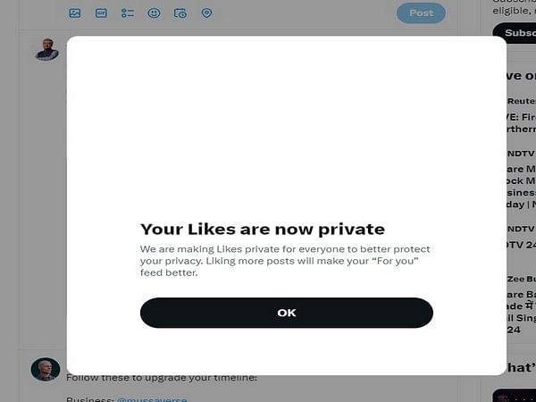 'Likes' no longer public on X to protect users' privacy