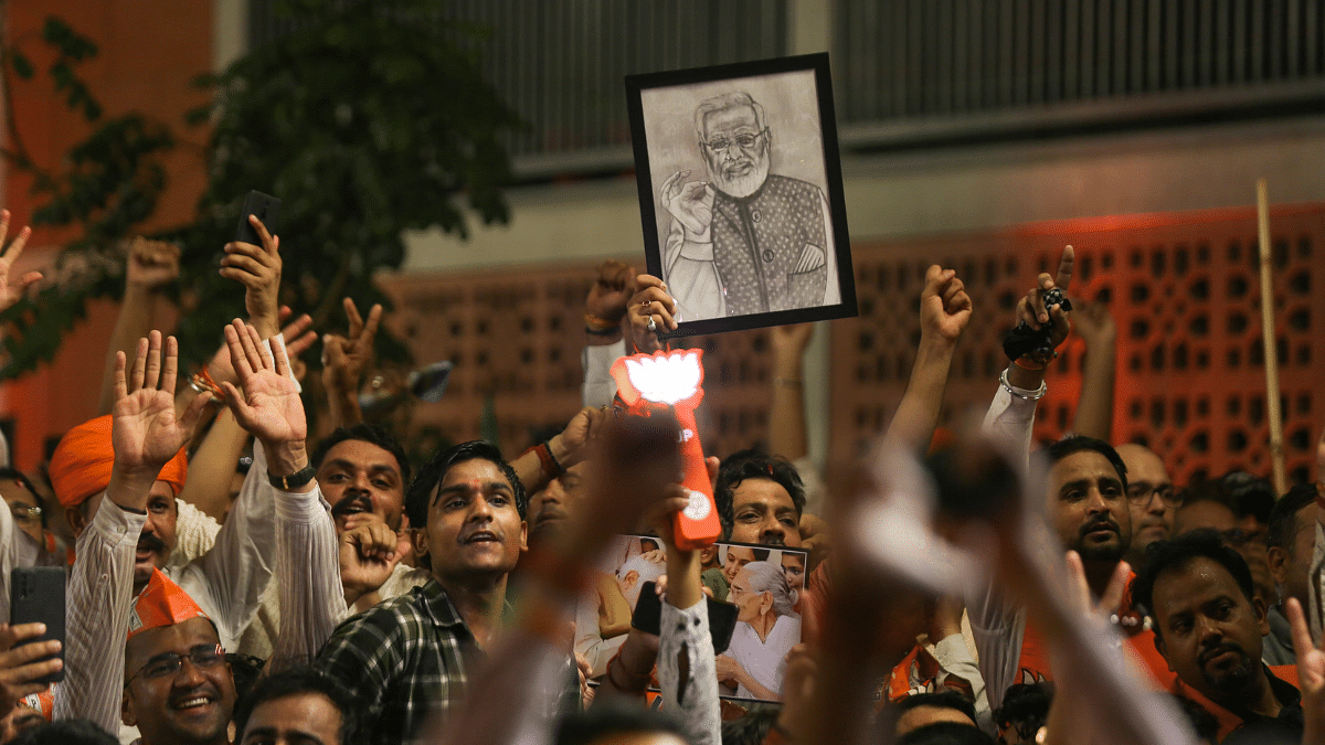 BJP supporters at party headquarters | Photo Suraj Singh Bisht, ThePrint