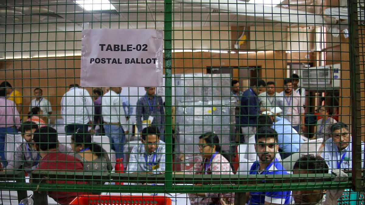 A postal ballot counter at the ITI Siri Fort counting centre for the South Delhi constituency | Photo: Manisha Mondal, ThePrint