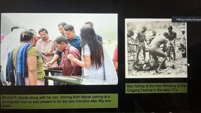 Screengrab from an hour-long online session recently organised by the Oral Historical Association of India. Here, Junisha Khongwir, a curator at the Northeast India Audio Visual Archive, showcases photos from the ‘Road to 50’ project, which was organised in many public spaces including Meghalaya's Simsang River | Photo: Monami Gogoi, ThePrint