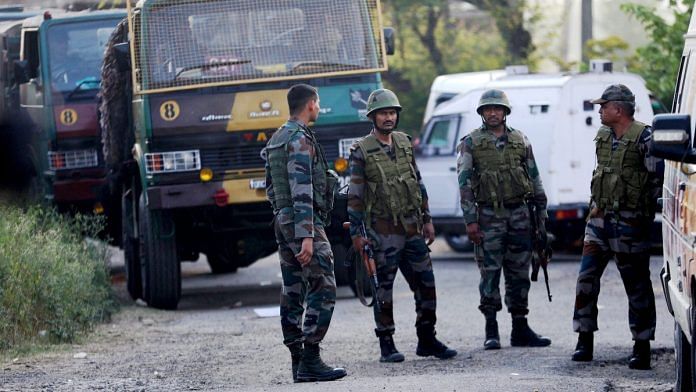 Army personnel near the site of the ongoing encounter between security forces and terrorists at Saida Sukhal village in Hiranagar sector of Kathua district, Wednesday, June 12, 2024 | PTI
