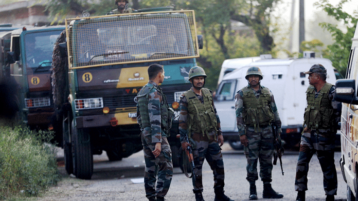 Army personnel near site of ongoing encounter between security forces and terrorists at Saida Sukhal village in Hiranagar sector of Kathua district, Wednesday, 12 June, 2024 | Credit: PTI