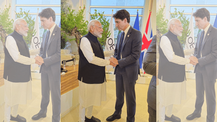 PM Narendra Modi with Canadian counterpart Justin Trudeau at the G7 summit | Credit: X(formerly Twitter)/@narendramodi