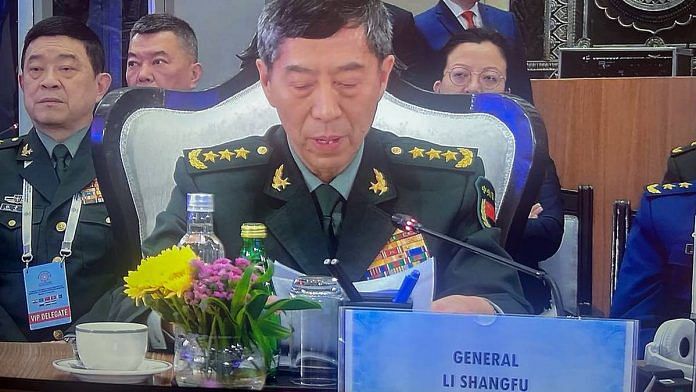 Li Shangfu speaks on the sidelines of Shanghai Cooperation Organisation Defence Ministers' Meeting in New Delhi last year | Photo: ANI