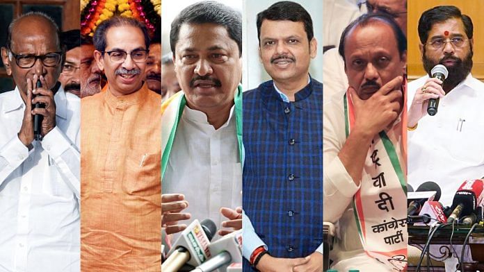 MVA leaders Sharad Pawar, Uddhav Thackeray, Nana Patole, and Mahayuti's Devendra Fadnavis, Ajit Pawar and Eknath Shinde | ANI file photos