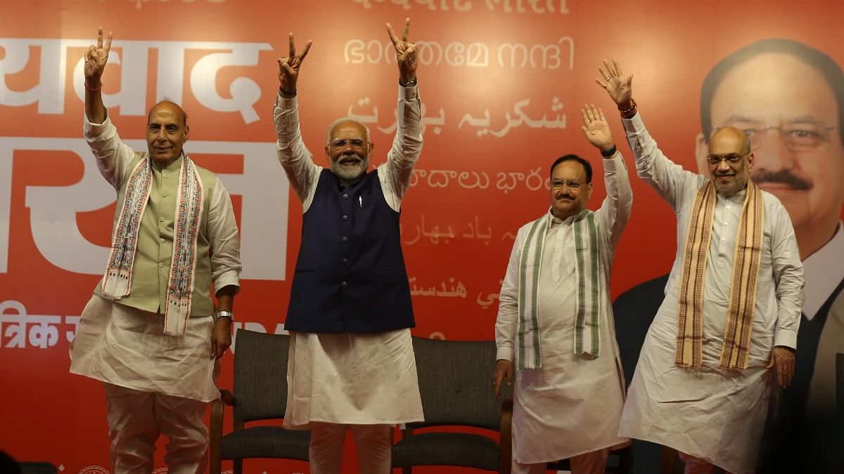 Modi emphasises NDA victory, praises Naidu & Nitish in speech at BJP HQ